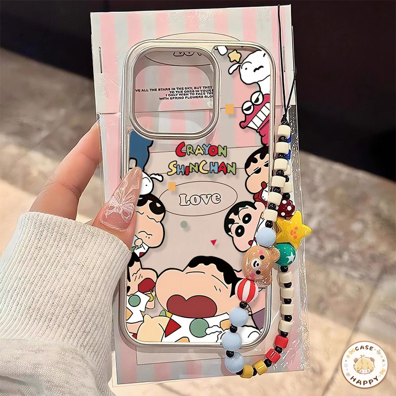 โพรบการ์ตูนน่ารัก กรอบไฟฟ้าที่หรูหรา เคส ชินจัง IPhone 11 13 15 12 14 Pro Max 7 8 15 Plus 7Plus XS X XR MAX SE 2020