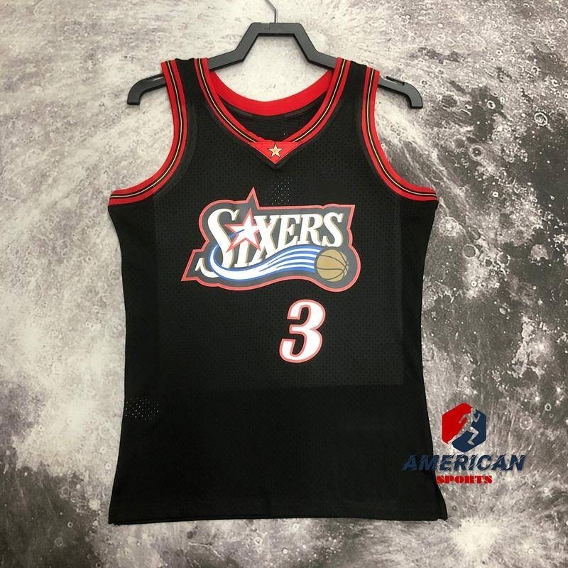 Hot Pressed Mens Jersey Phaladephia 76ers Allen Iverson Black Basketball Jersey