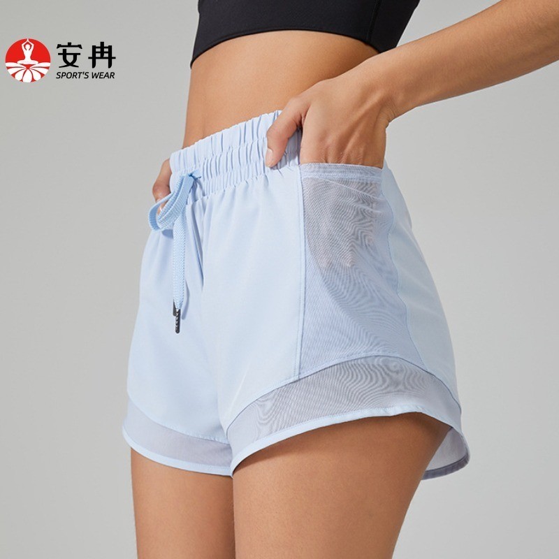 AnranSportsกางเกงขาสั้นเซ็กซี่กระเป๋าตาข่ายสองชั้นปรับกางเกงขาสั้น Drawstring Gym Cycling