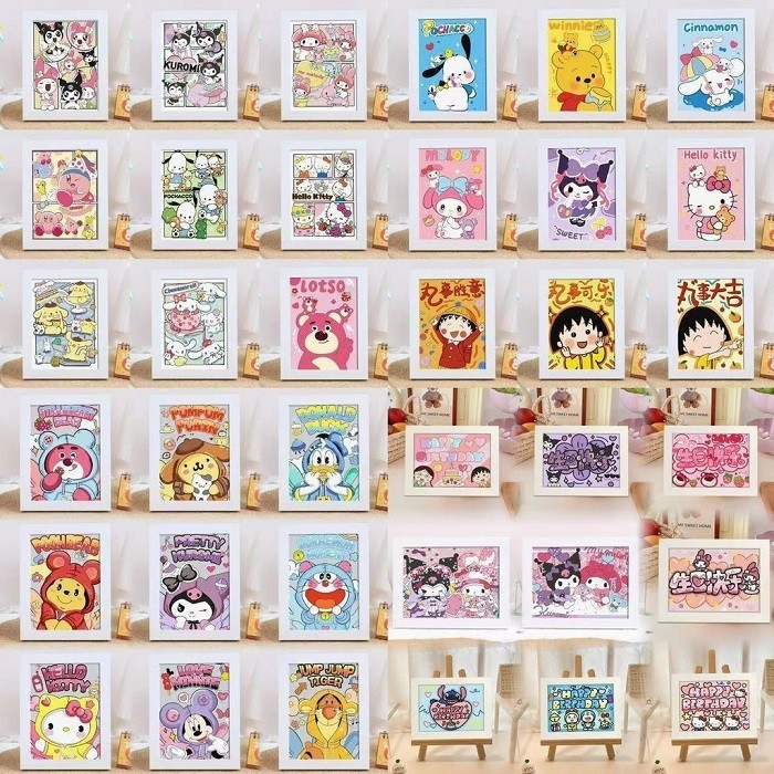 23x18 ซม.เด็กเพชรจิตรกรรมชุด Sanrio Kuromi melody Cinnamoroll การ์ตูนเพชรภาพวาดชุด 5d สติกเกอร์เพชรเด็ก diy Handmade ของขวัญเพื่อนเด็กของขวัญ