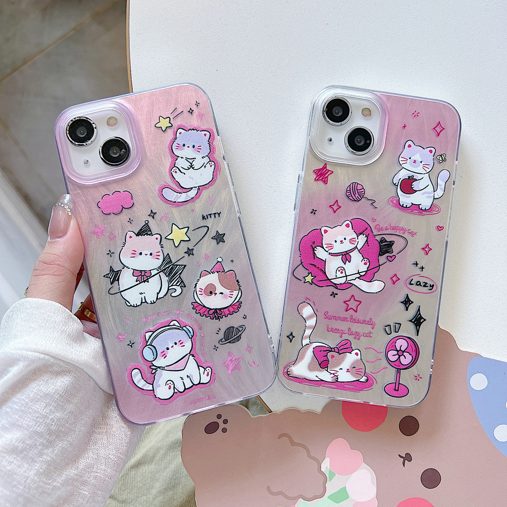 YS| เคส สำหรับ Vivo S1 Pro Y01 Y01A Y02 Y02A Y02S Y1S Y15S Y12 Y15 Y16 Y17 Y17S Y19 Y12S Y12A Y20 Y20S G Y21 Y21T Y33S Y33T Y22 Y22s Y27 Y27S Y35 Y36 Y30 Y31 Y51 Y50 Y91C Y91 Y93 Y95 Y100 Soft Pink Lazy Enjoy Cat Feather Yarn Phone Case