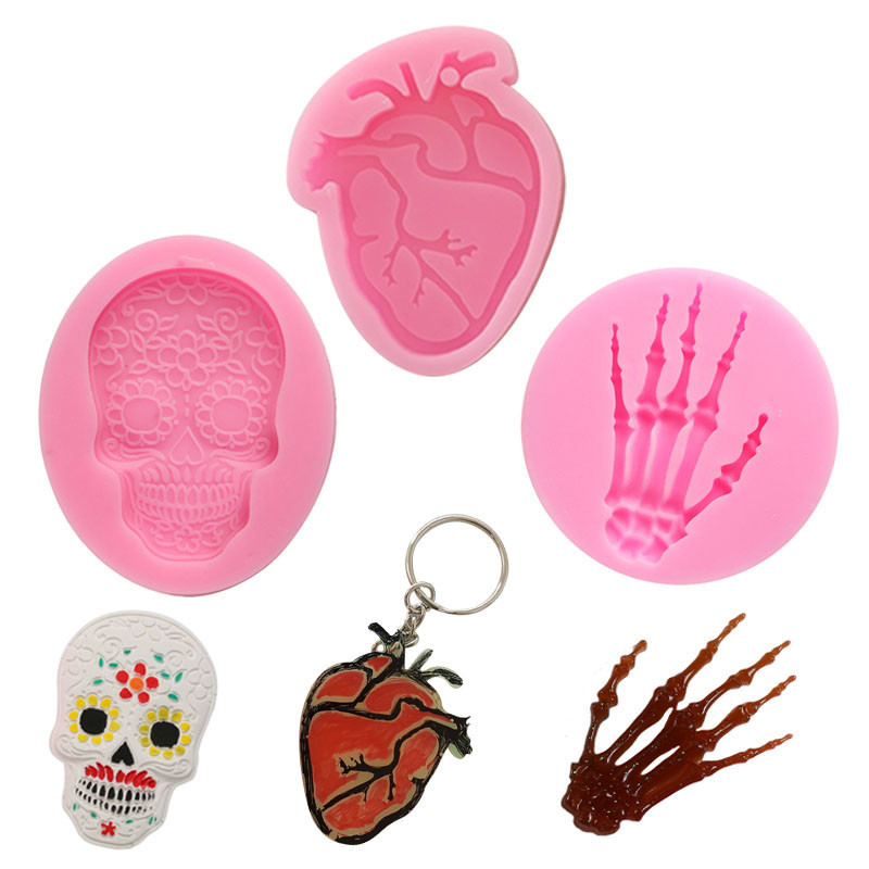 Skull ฮาโลวีนซิลิโคน Sugarcraft ช็อกโกแลต Cupcake เบเกอรี่แม่พิมพ์เครื่องมือเรซิน Fondant เค้กตกแต่งเครื่องมือ