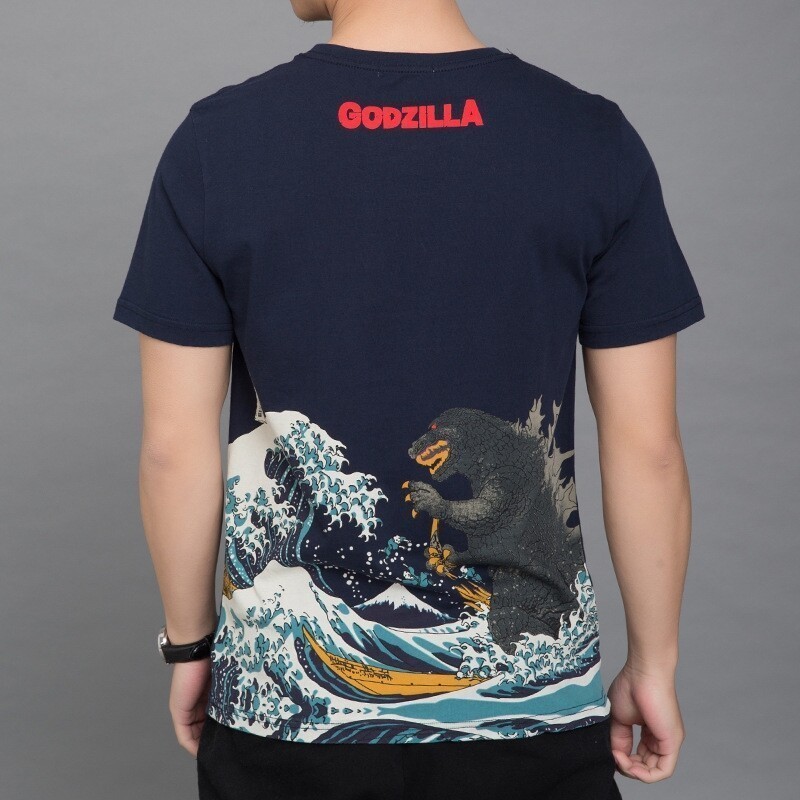 การจัดส่งที่รวดเร็ว[S-5XL](HH)T-SHIRTเสื้อยืด แฟชั่น สกีนลายการ์ตูน godzilla สไตล์ฮาราจูกุ สไตล์ญี่ปุ่น สีกรม ขาว โอเว