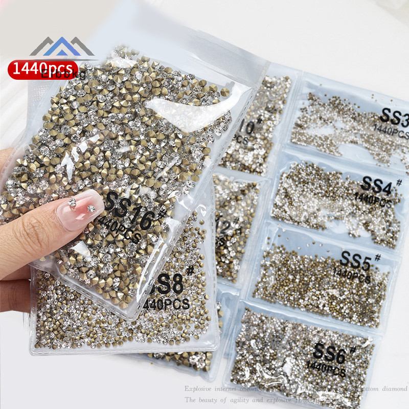Eibbkg 1440pcs Glitter คริสตัล Clear Rhinestones Non Hotfix FlatBack Strass เย็บ/ผ้า/เล็บ Rhinestones ตกแต่งขาย