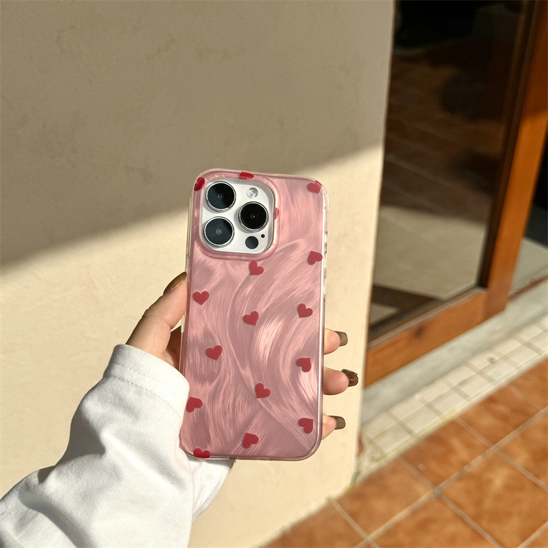Ins พรีเมี่ยมสีชมพู Love Heart Feather เส้นด้าย Anti-Fall เคสโทรศัพท์สําหรับ iPhone 16 Promax 15 Promax 12 13 Mini 14plus 11 Pro Max X XS XR XS Max 7 8 plus Se2020 6G 6Plus