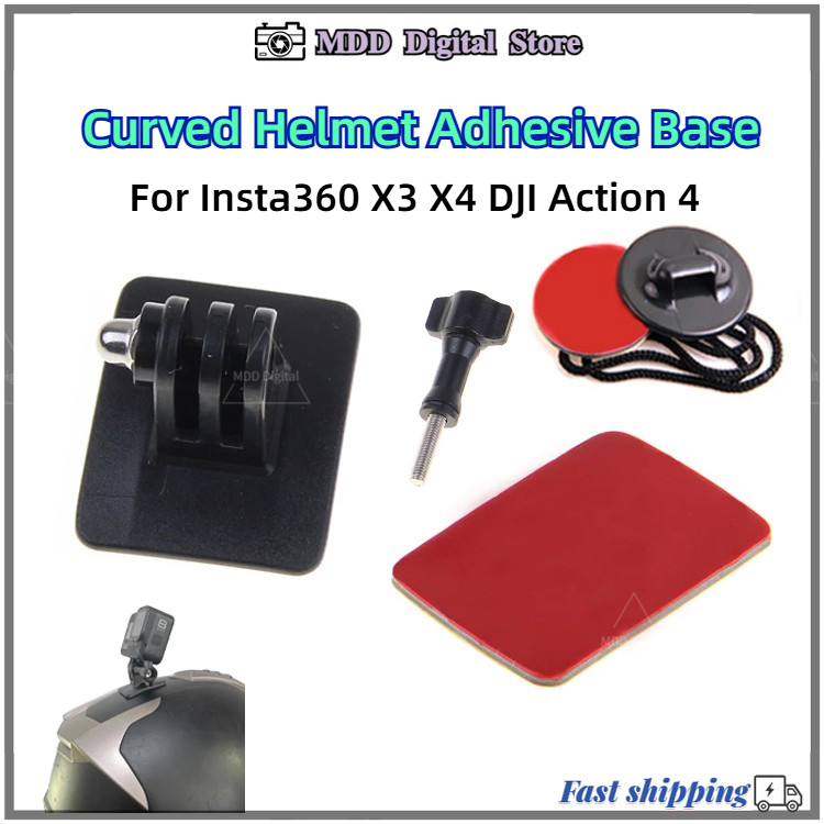 สําหรับ Action กล้อง Curve ฐานหมวกกันน็อค Mount ขี่หัว Vlog + กาวคู่สําหรับ Insta360 X3 X4 DJI Action 4 กล้อง