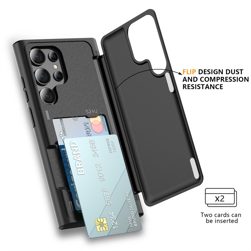 สําหรับ Samsung Galaxy S24 S23 FE S22 S21 Plus Ultra เคสโทรศัพท์,Triple ป้องกัน Flip Cover Bracket กระเป๋าการ์ด