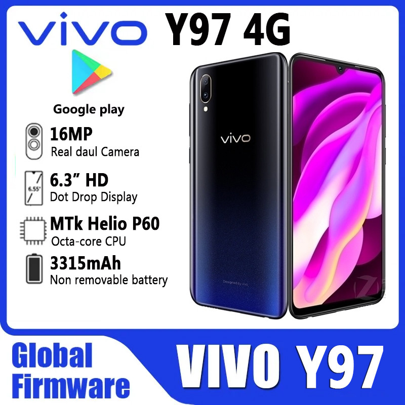 Vivo Y97 Global เฟิร์มแวร์สมาร์ทโฟน 4G Android 8.1 CPU Helio P60 กล้องหลัง 16mp ปลดล็อค 6.3 นิ้ว 4GB