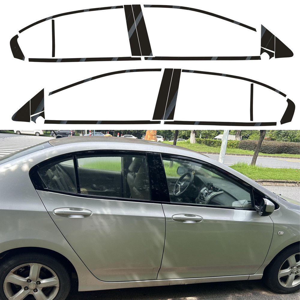 สําหรับhonda City 2009-2014 ซีดานหน้าต่างChrome ลบBlackout ABCเสาสติกเกอร์สีดํามันวาว