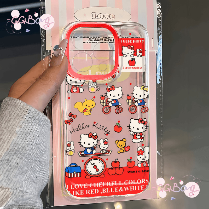 อินเทรนด์ผลไม้น่ารักสวัสดีคิตตี้จักรยานโปร่งใสปก Tpu IPhone 11 13 14 15 12 Pro Max XR X XS Max 15 14 6 6s 7 8 Plus 7Plus