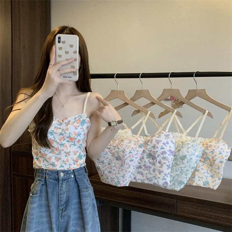 Lune_Graceเสื้อสายเดี่ยวลายดอกไม้เต็มตัว มีฟองน้ำในตัว น่ารักมาก สม๊อกหลัง-พร้อมส่ง-รุ่นX8788