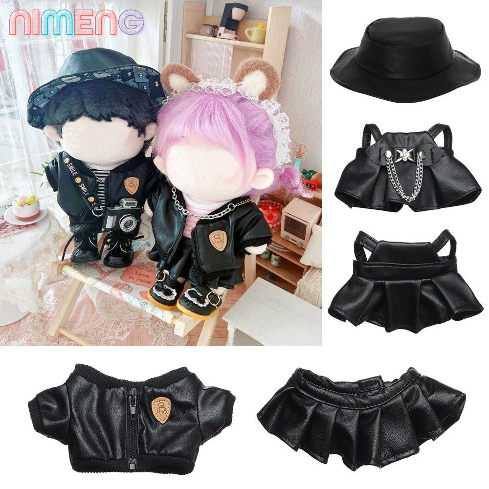 Nimeng 20 ซม.ตุ๊กตา Overalls แฟชั่นชุดกระโปรงเสื้อผ้าสําหรับตุ๊กตาไอดอลแจ็คเก็ตหนัง PU