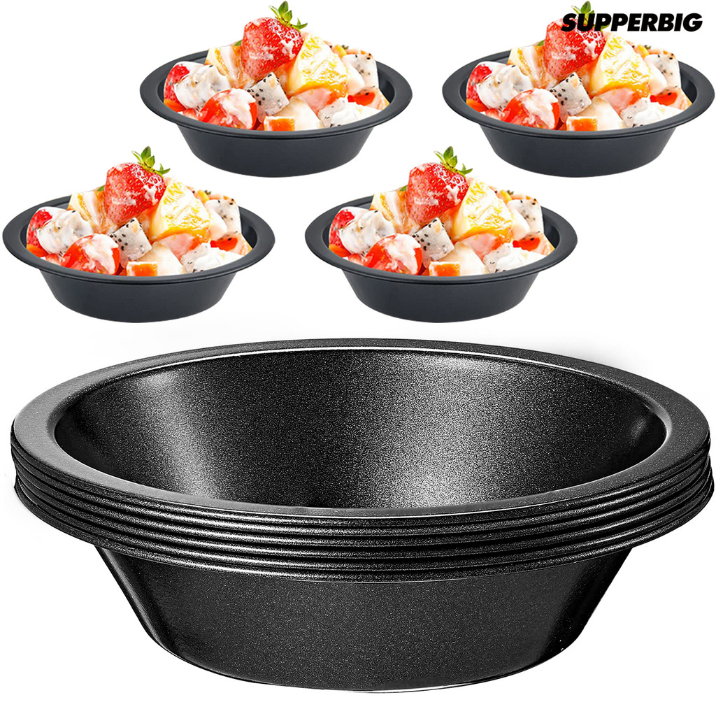 Supperbig 6 ชิ้น 5 นิ้ว Mini Pie Pan Nonstick เกรดอาหารเหล็กคาร์บอนเครื่องล้างจานเตาอบปลอดภัยรอบเบเกอรี่ขนมเค้กทาร์ตจานจานอุปกรณ์ครัว