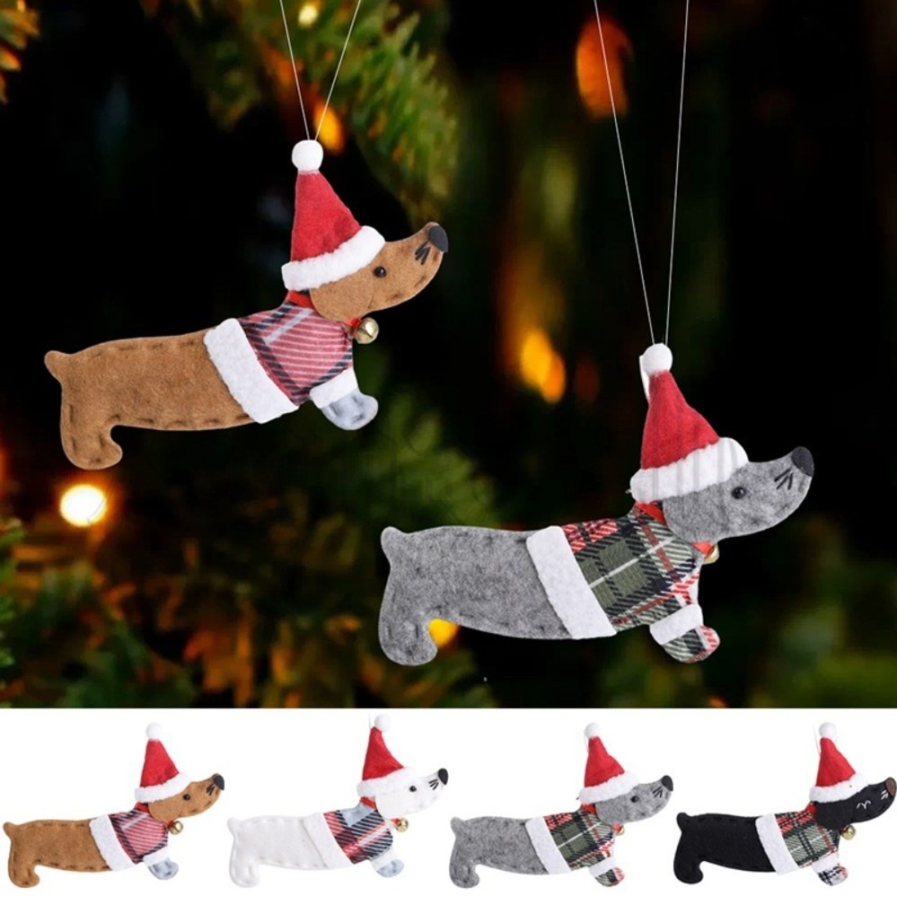 ต้นคริสต์มาส DIY แขวนเครื่องประดับ/การ์ตูนคริสต์มาสหมวก Dachshund ตุ๊กตาสุนัขจี้/สําหรับบ้าน Xmas ปีใหม่ Party Decor/คริสต์มาสเครื่องแต่งกายสุนัขขนาดเล็กจัดแต่งทรงผม Decor Props