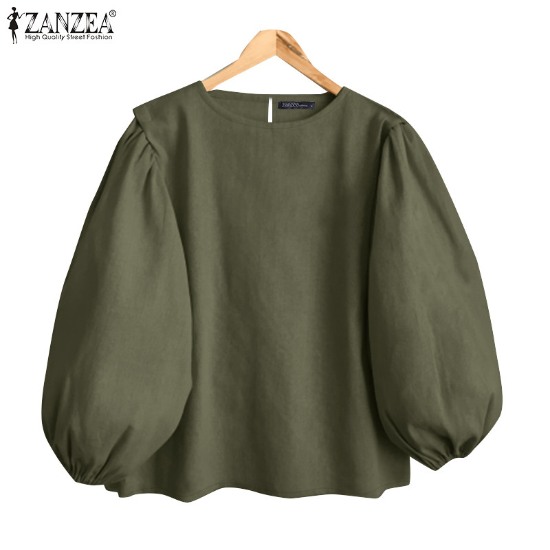 Zanzea เสื้อเบลาส์คอกลมลําลองสไตล์เกาหลีสําหรับผู้หญิง