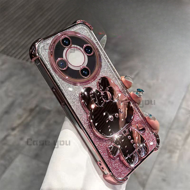 การ์ตูนกระต่ายสําหรับ Huawei Honor X9B 5G X9A 5G soft sparking สี่มุม anti drop ป้องกันเคสโทรศัพท์พร้อมกระจกกลับในตัวกรณี