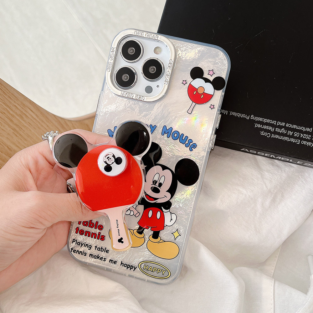 น่ารัก Mickey หมุน Ball Bracket Tinfoil ปลอกเคสโทรศัพท์สําหรับ iPhone 15ProMax 15Pro 15Plus 14 13 12 11ProMax ครอบคลุมเต็มรูปแบบกันกระแทกป้องกัน