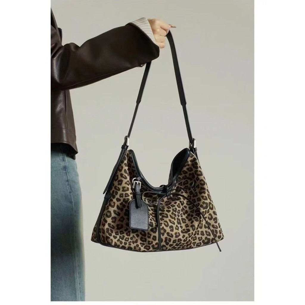 [Hot Girl Style Bag] Leopard Print hobo Underarm Bag Female 2024 New Style Retro Crossbody Bag