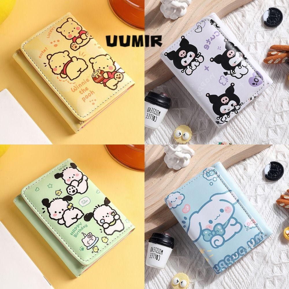 UUMIR Sanrio กระเป๋าใส่เหรียญเงิน, PU หนัง INS สไตล์บัตรเครดิต Holoder, ง่าย 3 พับ Pooh Bear Kuromi Pochacco Card กระเป๋าสตางค์สําหรับนักเรียนหญิงของขวัญ