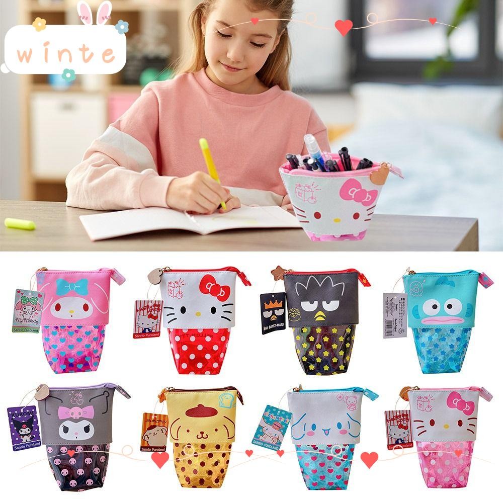 SANRIO ใส่ กระเป๋าปากกาแบบยืดหยุ่น, อะนิเมะ ซานริโอ ดินสอ , แบบพกพาความจุขนาดใหญ่ น่ารัก กระเป๋าเก็บดินสอกันน้ํา