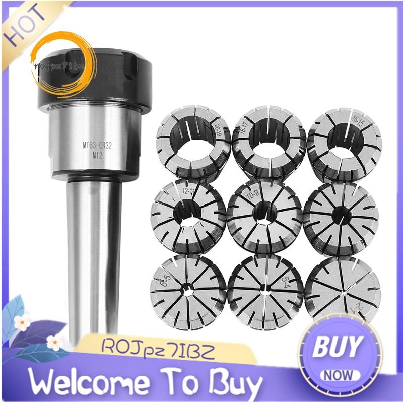 10 ชิ้น ER32 ฤดูใบไม้ผลิ Collets ชุด 2/4/6/8/10/12/16/18/20 มิลลิเมตร + MT3 M12 ER32 Collet Chuck Mo