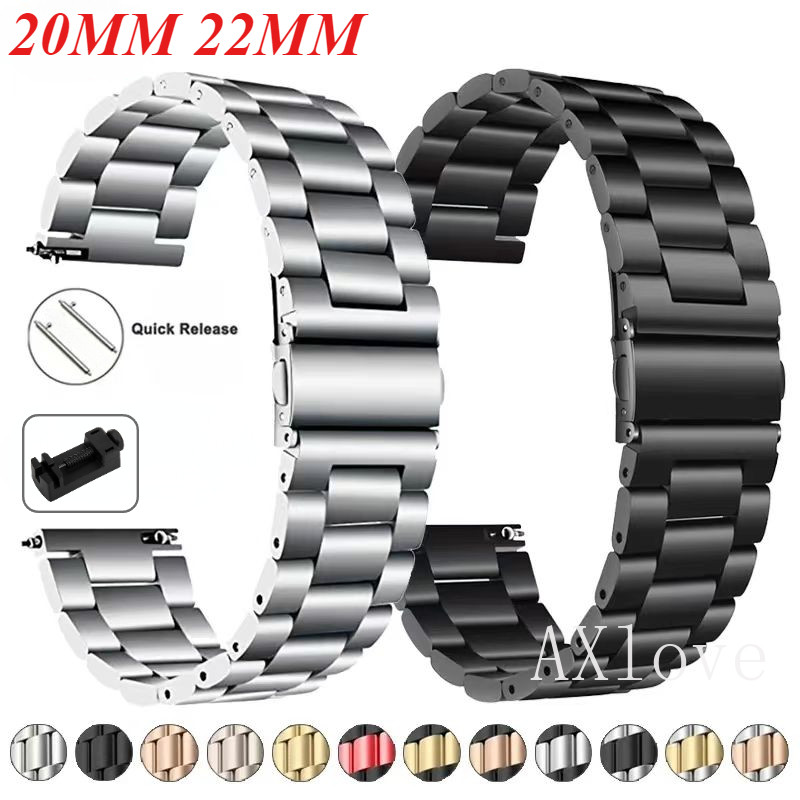 SAMSUNG 22มม.20มม.สําหรับsamsung Galaxy 7 6 5 4 40/44มม.6Classic Gear S3 Active2สร้อยข้อมือสแตนเลสพร้อมเครื่องมือปรับ