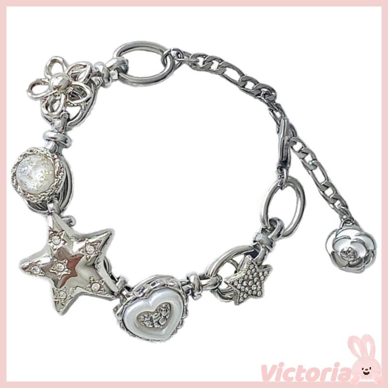 วิคหัวใจรักสร้อยข้อมือโซ่ดาวแฟชั่นสร้อยข้อมือลูกปัดเก๋ข้อมือเครื่องประดับเนื้อโลหะผสมเหมาะสําหรับชุดใดๆ