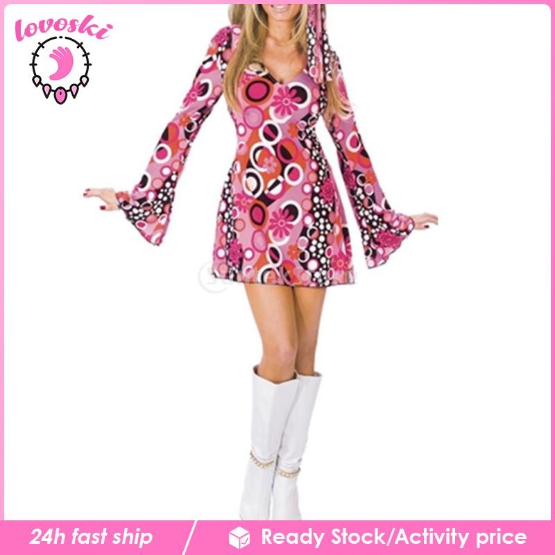 [Lovoski] ชุดเครื่องแต่งกายฮิปปี้สตรี 60s 70s ชุดฮิปฮอปคอสเพลย์ M