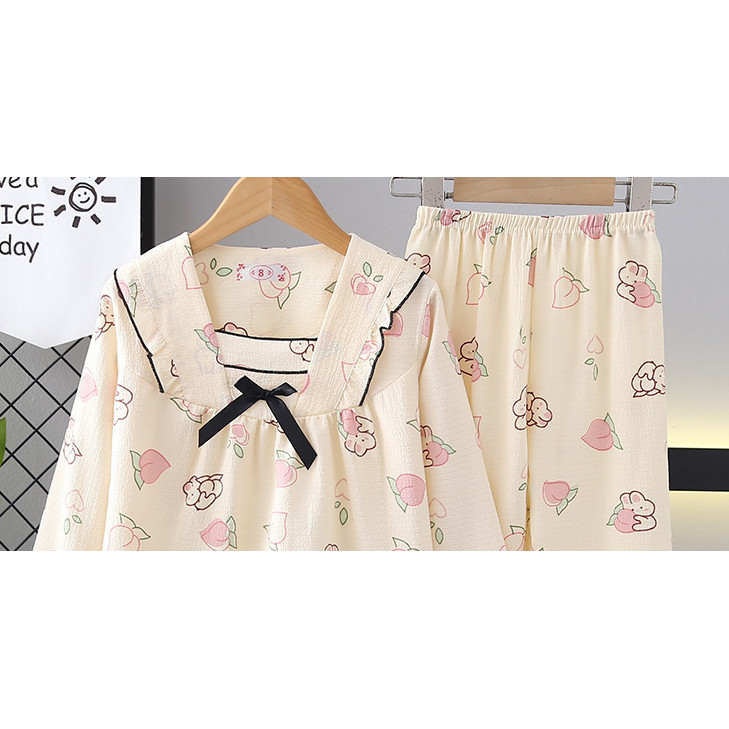 คลังสินค้าพร้อม 105-150 ซม. ฤดูใบไม้ผลิฤดูใบไม้ร่วงสาวบางแขนยาวชุดนอนชุดกลางเด็กใหญ่การ์ตูน Ruffled Princess Homewear - รูปที่ 5