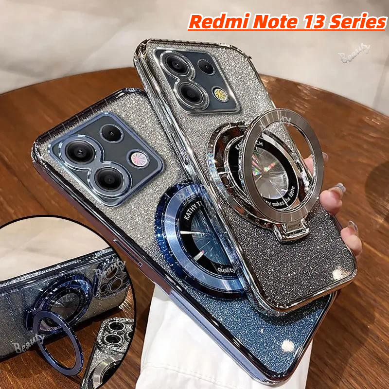 Luxury Glitter สําหรับ Xiaomi Redmi หมายเหตุ 13 Pro Plus 13Pro + 13C 13 Note13 4G 5G เคสโทรศัพท์กันกระแทกกันชนแหวนดูดซับวงเล็บนุ่มกรณีปกหลัง Redme Note13Pro 5G