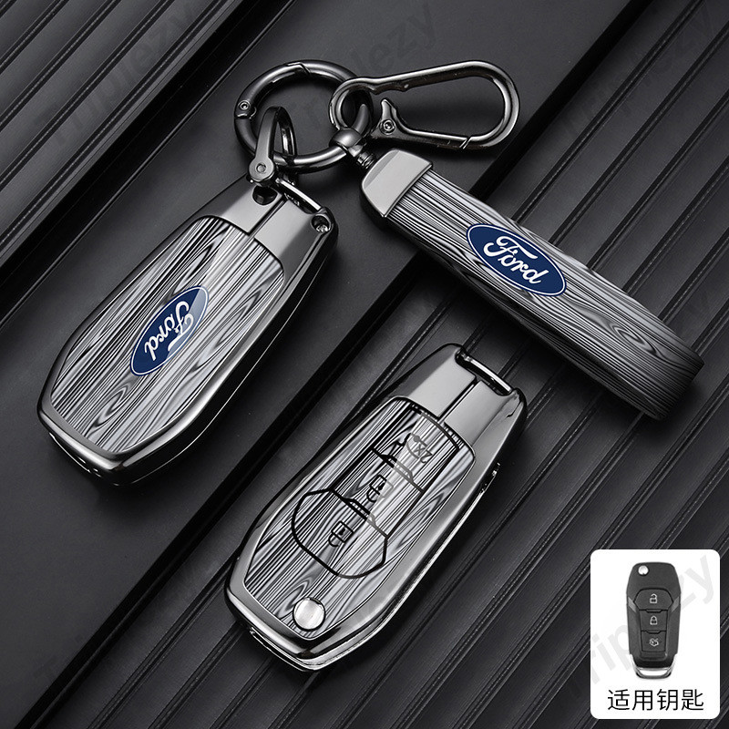 สังกะสีอัลลอยด์แฟชั่นglossyไม้grain FlipพับรถรีโมทKey Case Cover Shell Fob ProtectorสําหรับFord Figo 2017 Mondeo 5 Ecosport Puma 2020 Fiesta Mk8 Everest Ranger