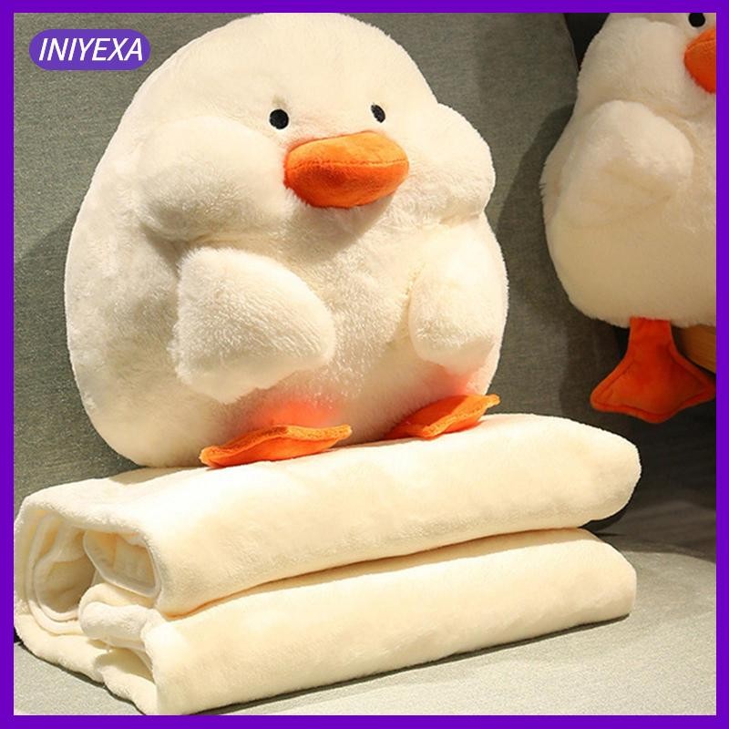 [Iniyexa] หมอนเป็ดมืออุ่นตุ๊กตาสัตว์น่ารักน่ารักพร้อมผ้าห่มยัดไส้