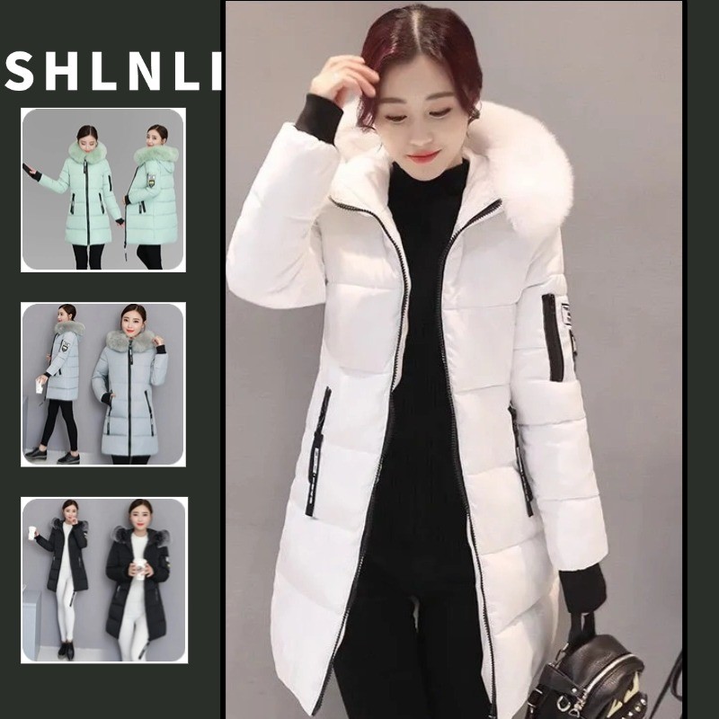 ฤดูหนาวผู้หญิงผ้าฝ้ายเบาะแจ็คเก็ตบิ๊กขนปกสลิมฟิตกลางความยาวขนาดใหญ่เสื้ออินเทรนด์