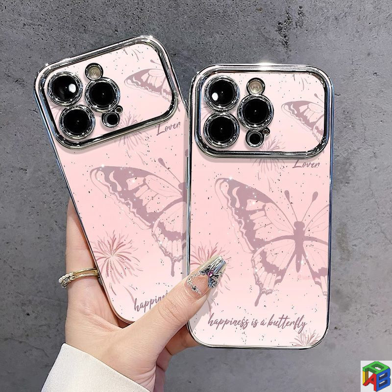 ผีเสื้อสีชมพูสําหรับ Apple 15/16promax เคสโทรศัพท์ iphone14plus 11/12/13Pro Max Xsmax ขั้นสูง Electroplated รวมทุกอย่างเคสป้องกัน