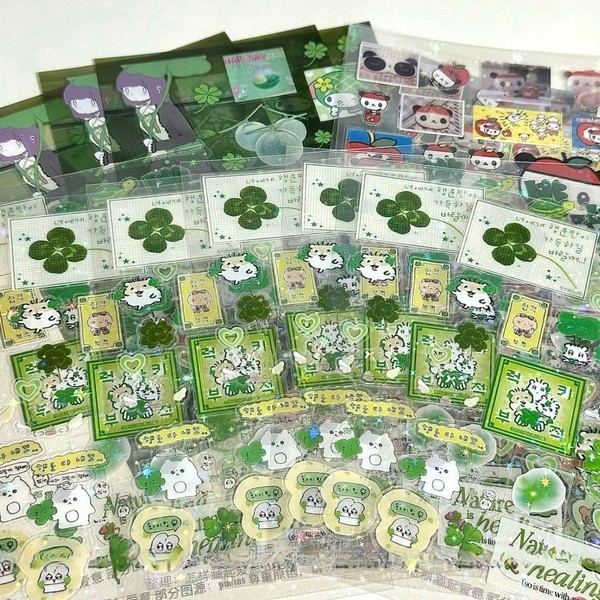 Steve 4 ชิ้นชุดสีเขียว four-leaf Clover โปร่งใส Star Glitter ฟิล์มตัดสติกเกอร์ Jouranl Deco สติกเกอร์ ราคา ถูกที่สุด ดีลบีเคเค แกลเลอรีภาพที่ 3