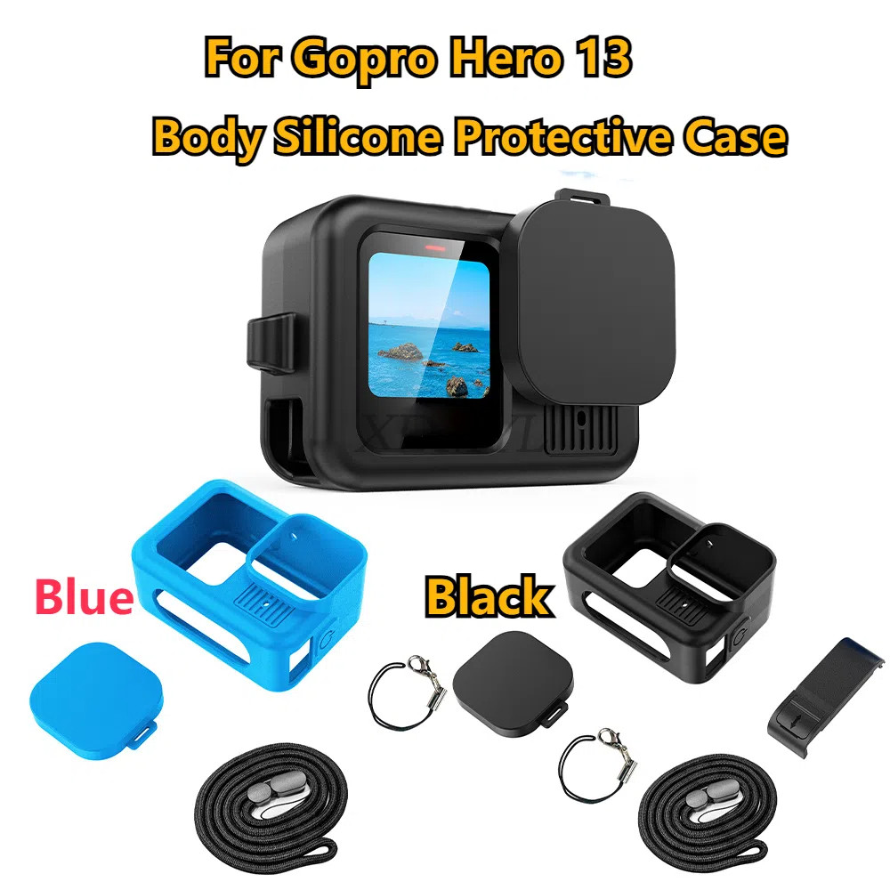 GoPro Hero 13 ซิลิโคนเคสกระจกนิรภัยสีดำฟิล์มป้องกันหน้าจอฝาครอบเลนส์สำหรับ GoPro 13 อุปกรณ์เสริม