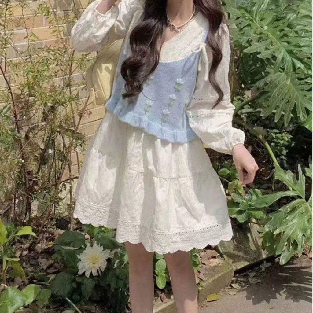 ฝรั่งเศสสไตล์อ่อนโยนริ้วรอยถักเสื้อกั๊กออกแบบซอกแขนยาวชุดผู้หญิงใหม่ฤดูใบไม้ร่วงสูท