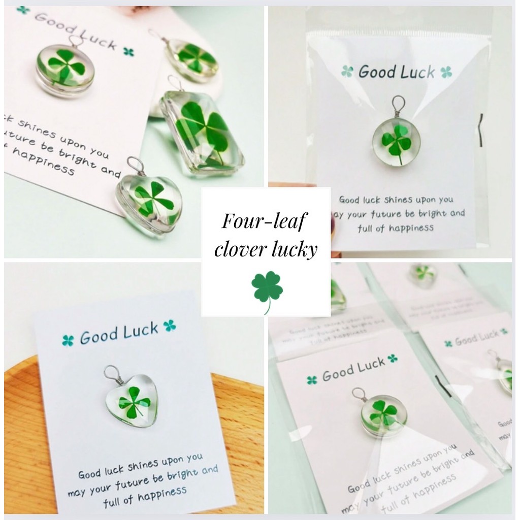 จี้ใบโคลฟเวอร์ ของปัจฉิม ของขวัญ lucky clover 4 leaf ใบไม้โชคดี พลังงานดี สายคล้องนำโชค H160