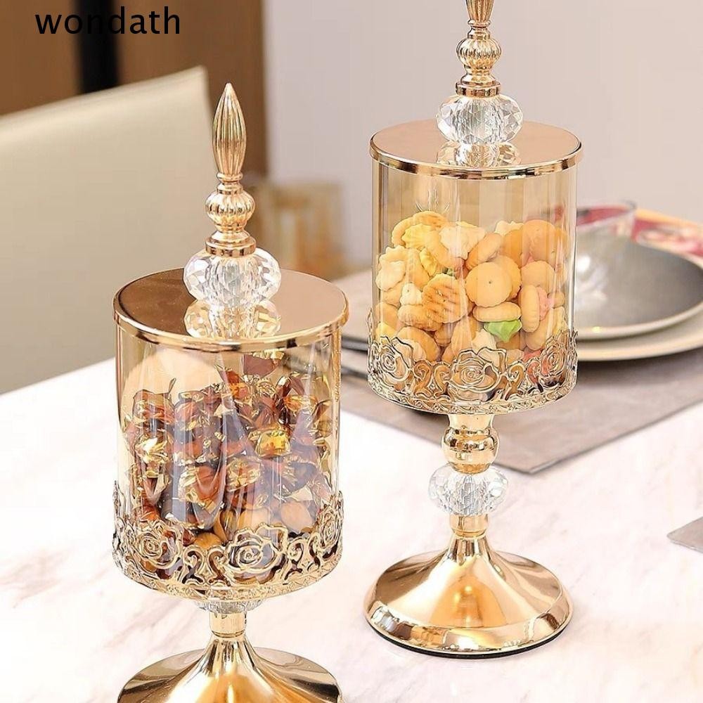 Wonda Rose Candy Jar, หรูหราพร้อมฝาปิดแก้วคริสตัลขวดเก็บ, ศิลปะยุโรปตกแต่งบ้านเดสก์ท็อปเครื่องประดับ Gold-plated Storage