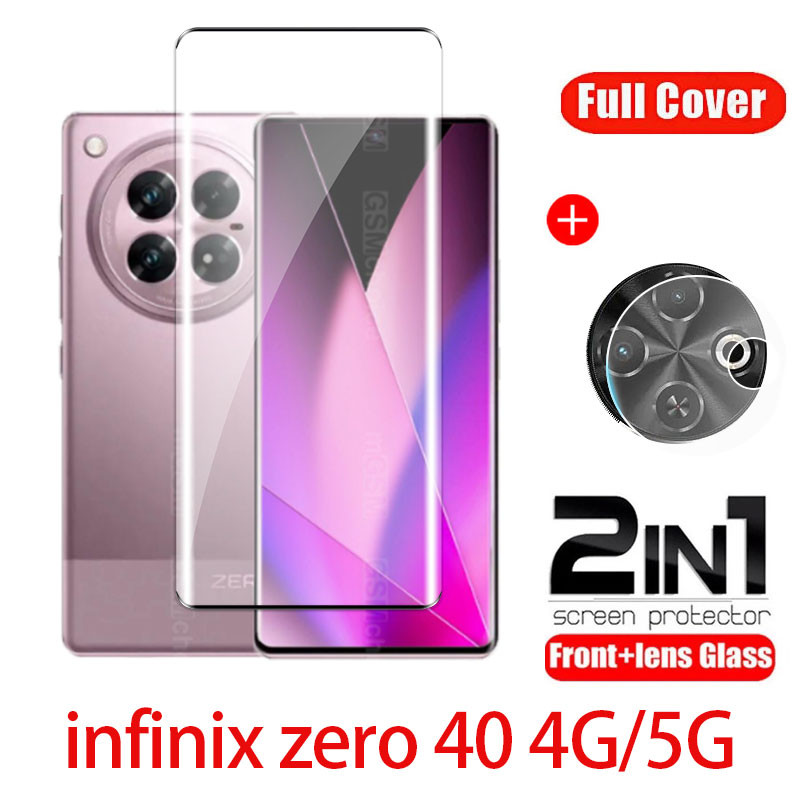 2in1 ป้องกันหน้าจอสําหรับ infinix zero 40 4G Zero40 5G 2024 เต็มรูปแบบโค้งกระจกนิรภัยเลนส์ด้านหน้าป้องกันฟิล์ม ราคา ถูกที่สุด ดีลบีเคเค