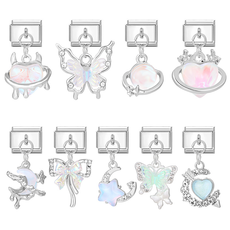 อิตาเลี่ยน Charm Links สําหรับสร้อยข้อมือแฟชั่นเคลือบจี้สร้อยข้อมือเพื่อนครอบครัว DIY โมดูลสร้อยข้อมือ Charm อิตาเลี่ยน Links Fit 9 มม.สร้อยข้อมือสแตนเลสเครื่องประดับ DIY ทํา