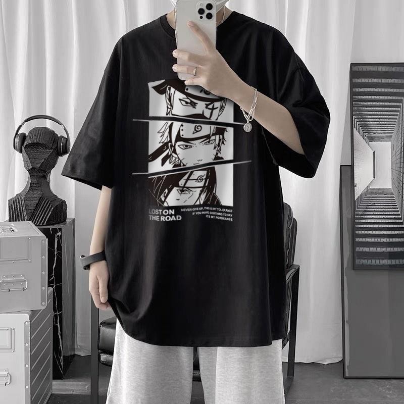 ผ้าฝ้าย 100% เสื้อยืดแขนสั้นอะนิเมะนารูโตะผ้าฝ้ายลำลอง Ins ขายร้อน