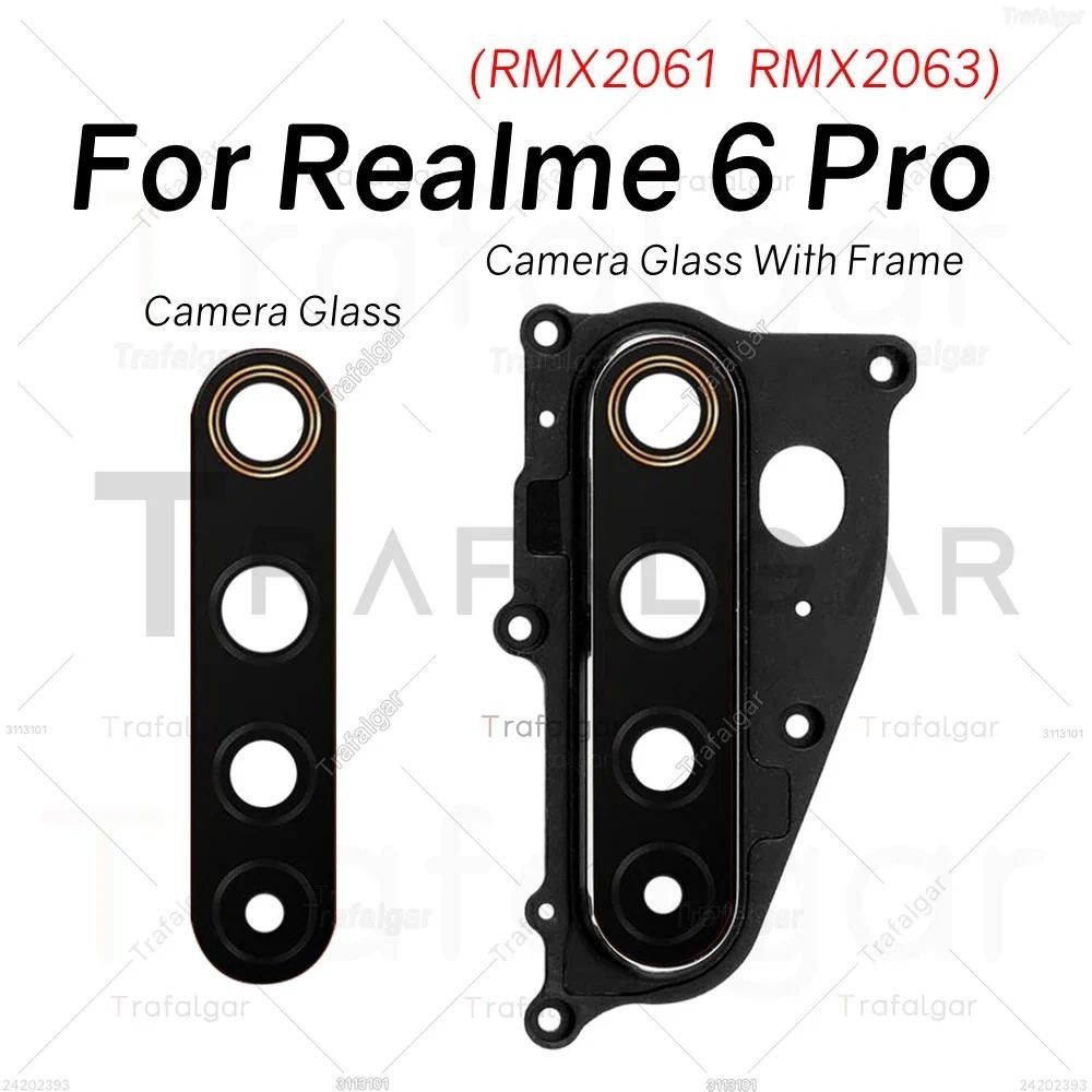 เลนส์กล้องด้านหลังสําหรับ Realme 6 Pro RMX2061 RMX2063 ฝาครอบกระจกกล้องด้านหลังพร้อมการเปลี่ยนกรอบ