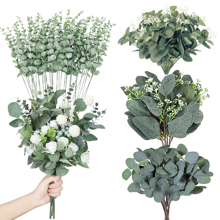 10 ชิ้นจํานวนมากชนิดยูคาลิปตัสใบก้านจํานวนมากสัมผัสสาขาใบประดิษฐ์เงินดอลลาร์ยูคาลิปตัสใบสําหรับ ทําเอง ช่อแจกันแต่งงานช่อดอกไม้จัดดอกไ
