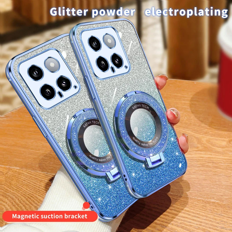 สําหรับxiaomi 14T Pro 2024 5G 13T 14 Tกรณีนุ่มGlitterชุบBling BlingสําหรับMi14T Mi 14TPro 13TPro Mi14 14Pro Mi13T Slimแหวนผู้ถือกลับกรณี