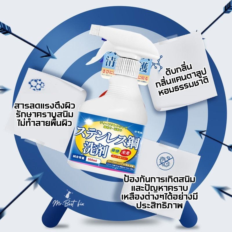 สเปรย์ทำความสะอาดสแตนเลส น้ำยาล้างสแตนเลส ล้างคราบสกปรกเครื่องครัว ก๊อกน้ำ ราวสแตนเลสต่างๆ