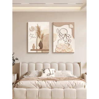 (พร้อมกรอบ) Simple Abstract Line Art Girl Figure Nordic Beige ภาพวาดผ้าใบพิมพ์ภาพ