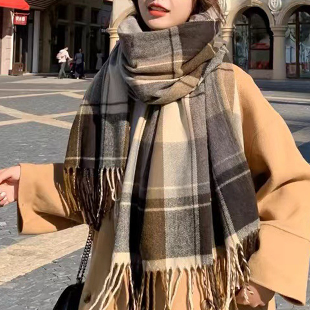 1pc/2pcs 2024 ฤดูหนาวใหม่ถักผ้าพันคอลายสก๊อตรูปแบบ Wrap ผ้าคลุมไหล่สําหรับผู้หญิงผู้ชายคู่คุณภาพสูงสองด้าน 200 ซม.