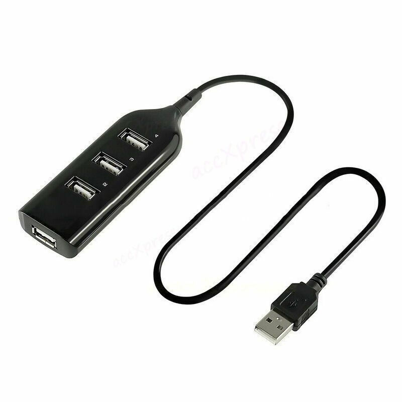 4 Port USB 2.0 High Speed Hub Splitter 480 Mbps for PC Laptop US BLACK