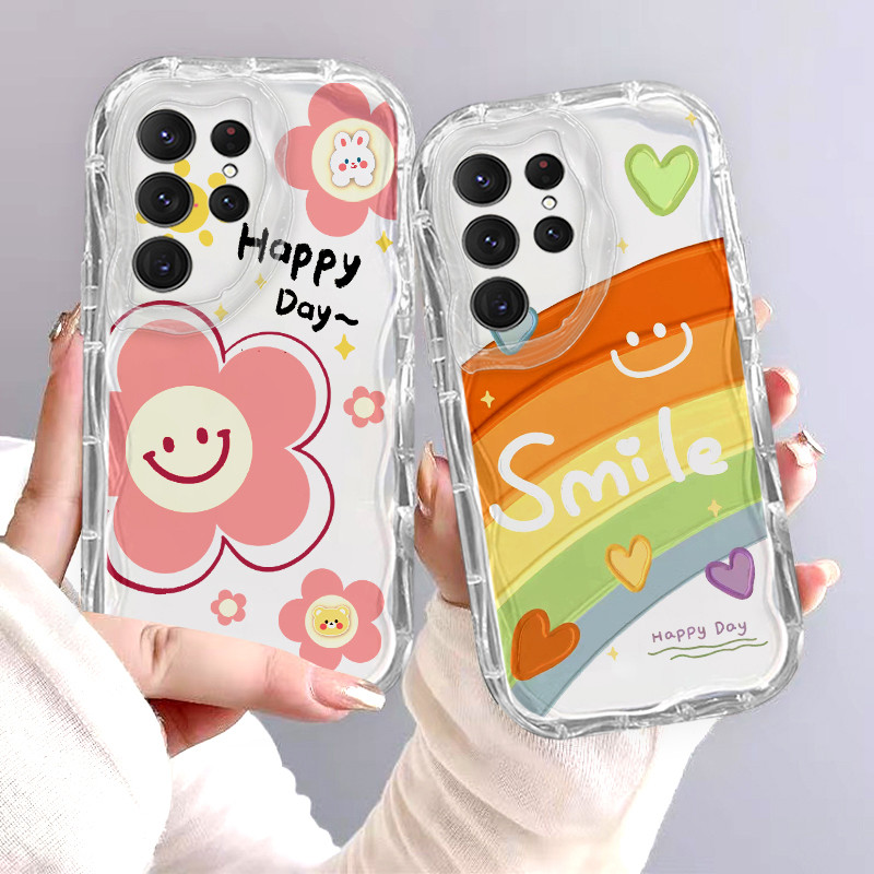 เคส samsung S22 ULTRA 5G S23 ULTRA 5G S24 ULTRA 5G การ์ตูนหน้ายิ้มโปร่งใสเคสโทรศัพท์คลุมทั้งหมดการ์ต